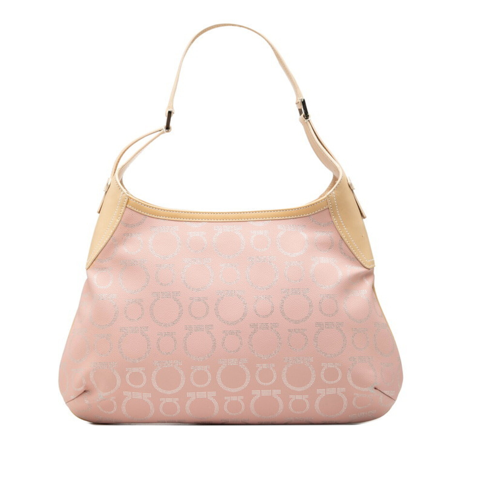 Salvatore Ferragamo Gancini One-Shoulder Bag Au-21 7473 Pink Silver Beige Lea...